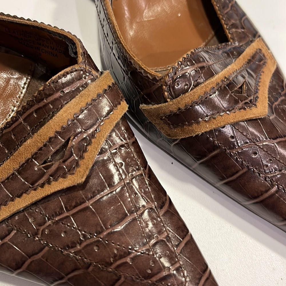 Enzo Angiolini embossed brown pointed heels mules sz 10 - Picture 13 of 15